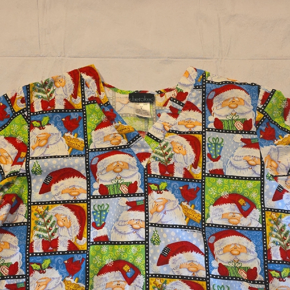 Cherokee Women's Holiday‎ Santa Scrub Top Large